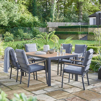 6 Seater Outdoor Dining Set with Table and Cushions