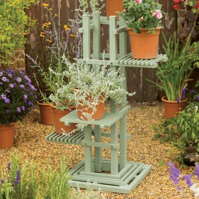 Sage Green Plant Stand, Holds 4 Pots, 100cm Height