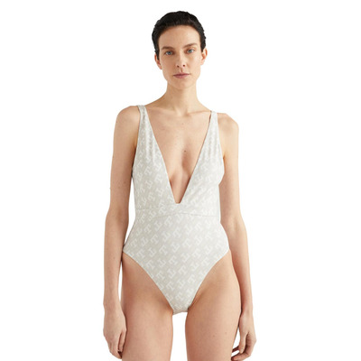 Tommy Hilfiger TH Monogram Plunge Swimsuit - White - S - 10