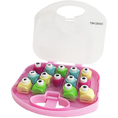 EXERZ Paper Punch Set 14pcs Art & Craft in a Storage Box - Pink