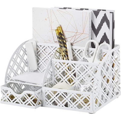 EXERZ Desk Organiser with 7 Compartments -Mesh Desk Tidy Caddy  - White