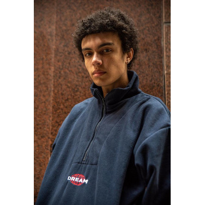 Fleece In Navy With Dream Globe Embroidery
