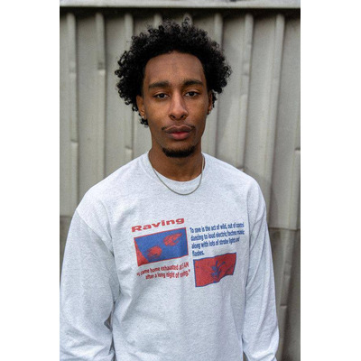 Long Sleeved Ash Grey T-Shirt With Raving Definition Print