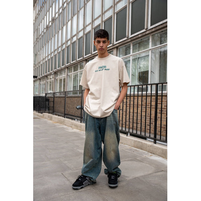 Short-Sleeved T-shirt in Sand with Cursive Logo Print