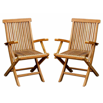 Pair of Folding Teak Garden Arm Chairs