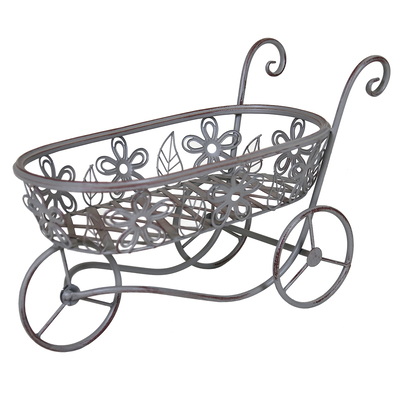 Wrought Iron Wheelbarrow Planter - Grey