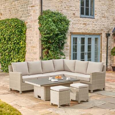 Kettler Palma Signature Corner Left Hand Oyster Sofa Set with High Low Slat Top Table