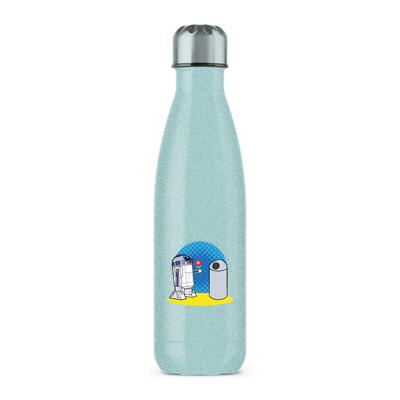 R2D2 In Love Water Bottle - Blue Glitter, One