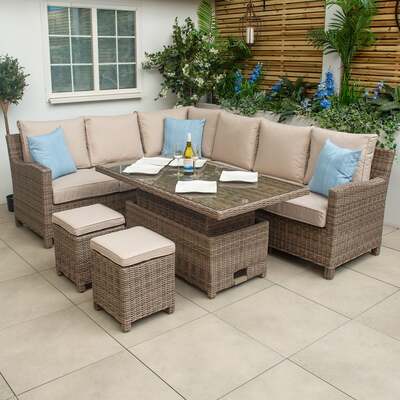 Kettler Palma Signature Corner Right Hand Oyster Sofa Set with High Low Glass Top Table