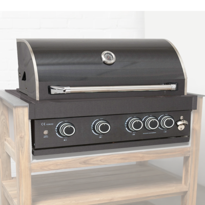 Draco Grills Outdoor Kitchen 4 Burner Build In Deluxe Black Stainless Steel Barbecue with Rear Burner