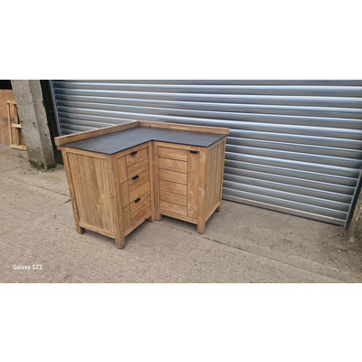 Ex Display Draco Grills Teak Modular Outdoor Kitchen Corner Cabinet with Ceramic Top