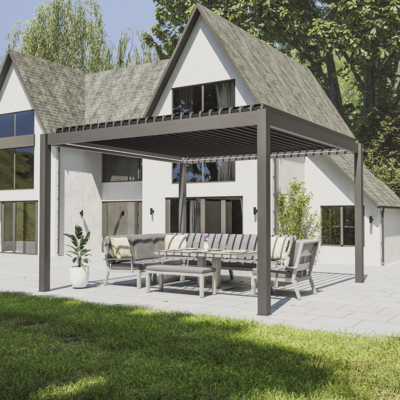 Bracken Outdoors Eclipse Plus 4m x 4m Grey Square Motorised Aluminium Garden Pergola with Lights