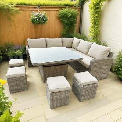 Bracken Outdoors Richmond Square Rattan Corner Sofa Garden Furniture Set with Height Adjustable Table, End of May 2025