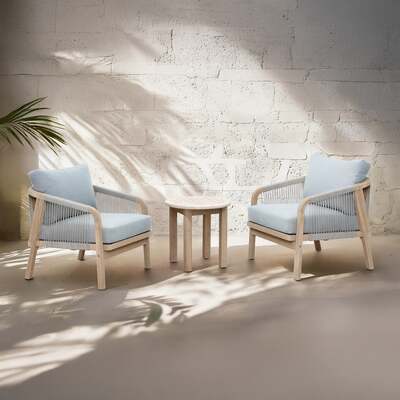 Bracken Outdoors Charlton Acacia Wood and Rope 2 Seat Garden Furniture Lounge Set with Side Table, Late April 2025
