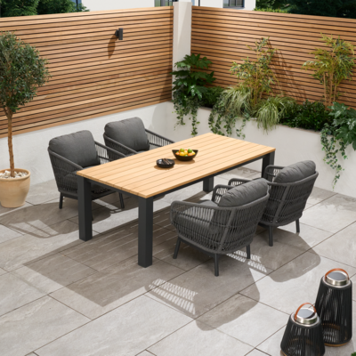 Bracken Outdoors Colorado Rope 4 Seat Rectangular Aluminium Teak Garden Lounge Dining Set, Early May 2025
