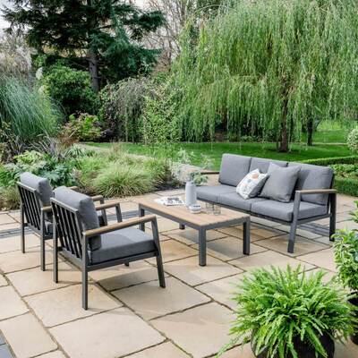 4 Piece Garden Lounge Set with Sun Lounger and Table