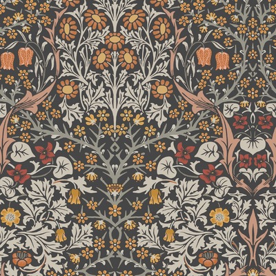 William Morris At Home Blackthorn Wallpaper Charcoal / Burnt Orange 124250