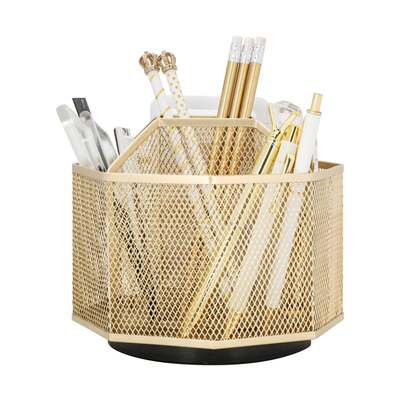 EXERZ Desk Organiser/Mesh Desk Tidy Caddy/Pencil Holder/Multifunctional 360 Rotating - Golden