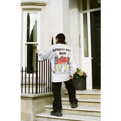 Long Sleeved T-shirt White Party On Bro Mushroom Graphic