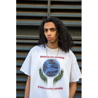 Short Sleeved T-shirt in White with Beyond The Horizon Print
