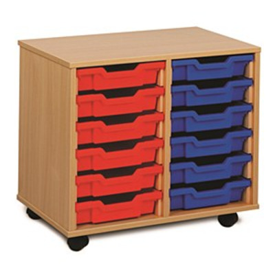 12 Shallow Tray Unit Maple Finish Red/Yellow/Blue Mix Trays