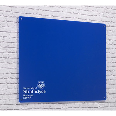 Magnetic Glass Board with your Logo 1000 x 650mm Blue