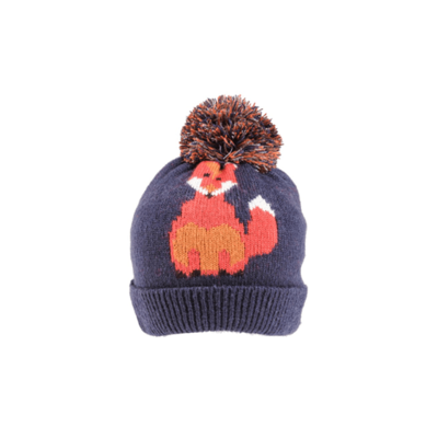 Foxy Knitted Pom Pom Hat - Navy