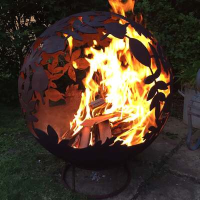 Garden Fire Ball 70cm Leaf Design with Black Finish