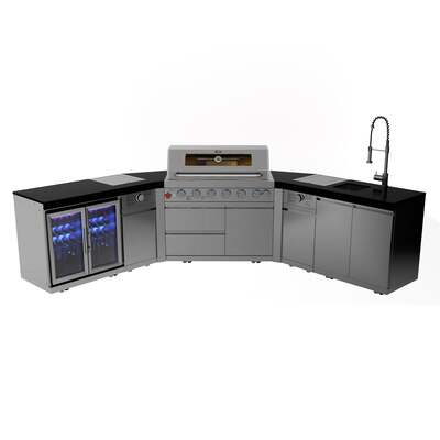 Draco Grills 6 Burner BBQ Modular Outdoor Kitchen with Searing Stations, Double Fridge and Sink, Mid June 2025 / Without Granite Side Panels