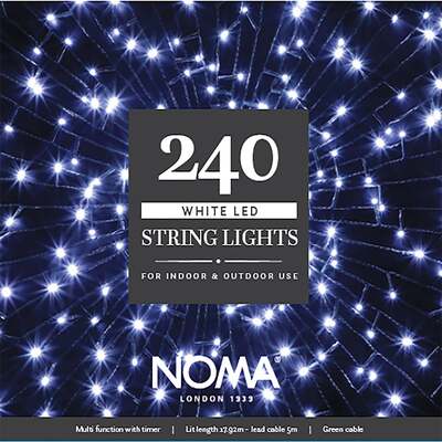 Noma Christmas 120, 240, 360, 480, 720, 1000 Multifunction Lights with Green Cable- White, 240 Bulbs