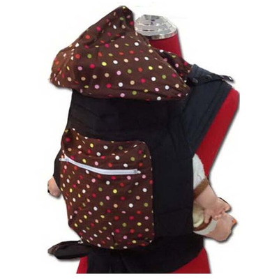 Mei Tai With Hood And Pocket - Brown With Small Polka Dots