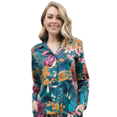 Cyberjammies Maple Pyjama Top - Teal Leaf Print - 2XL - 18