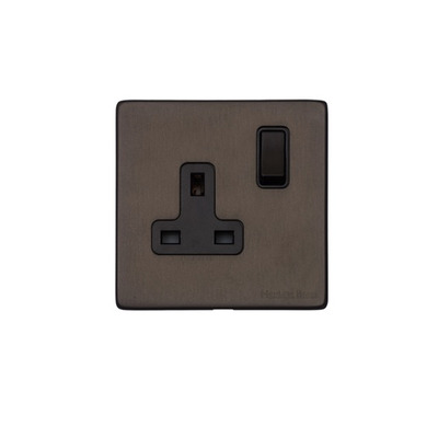 M Marcus Electrical Vintage Single 13 AMP Switched Socket, Matt Bronze With Black Switch - X09.140.BK MATT BRONZE