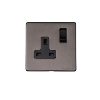 M Marcus Electrical Vintage Single 13 AMP Switched Socket, Satin Black Nickel With Black Switch - X66.140.BK SATIN BLACK NICKEL