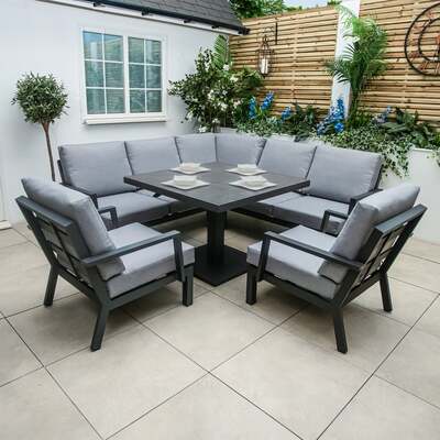 Bracken Outdoors Miami Dark Aluminium Compact Corner Set with Adjustable Table and Armchairs