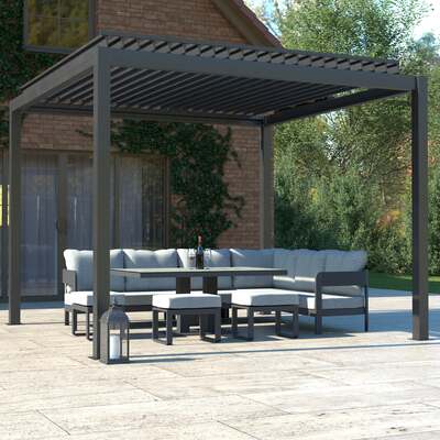 Bracken Outdoors Luna 3m x 3m Anthracite Grey Square Metal Garden Pergola, Late May 2025