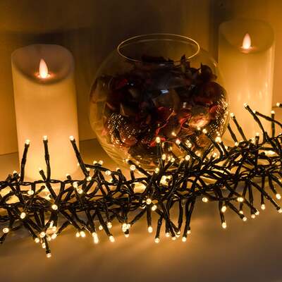 Warm White Multi-Function Christmas Cluster Lights with Green Cable 360, 480, 720, 960, 2000 LED, 960 LEDs