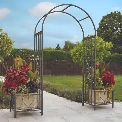 Metal Garden Arch with Planters Ornamental Huntingdon Style