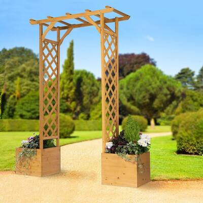 Wooden Garden Arch with Trellis and Planters