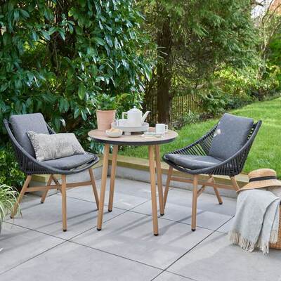 Modern 3 Piece Outdoor Bistro Set with Round Table and Cushioned Chairs