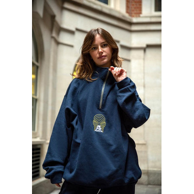 1-4 Zip Sweatshirt In Navy With Desire Embroidery