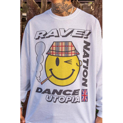 Long Sleeved T-Shirt in White With Rave Nation Print