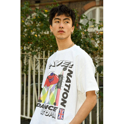 Short Sleeved T-shirt in White with Mushroom Rave Nation Print