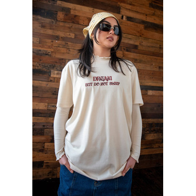 Short Sleeved T-shirt in Natural Cotton with Cursive Logo Print