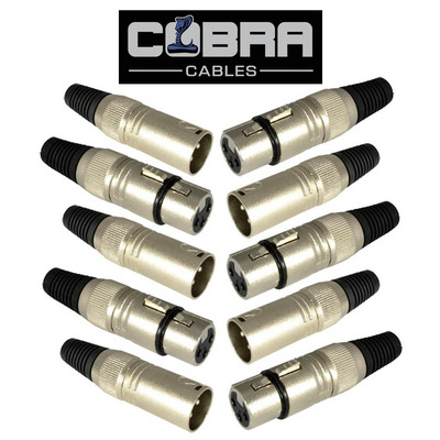 Pk 10 XLR Connector - 3 Pin  Plugs - 5 x Female, 5 x Male