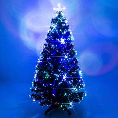 Black Fibre Optic Christmas Tree 2ft to 6ft with Multicoloured LED Lights and Star, 6ft / 1.8m