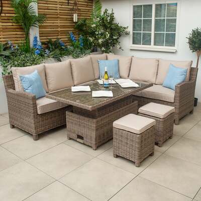 Kettler Palma Signature Corner Left Hand Oyster Sofa Set with High Low Glass Top Table