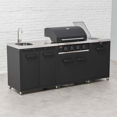 Draco Grills Titan 4 Burner Black Outdoor Kitchen Gas Barbecue with Side Burner and Sink, End of April 2025