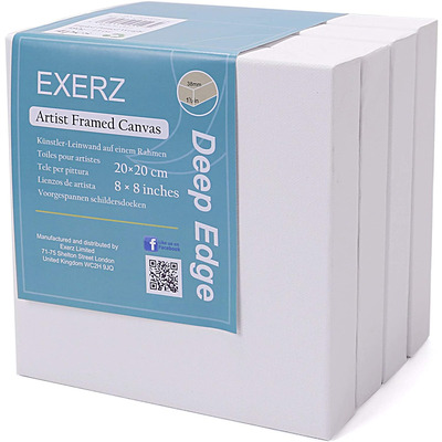 EXERZ 20x20cm Framed Canvas 3.8cm Deep Edge 4pcs/ 380GSM/ Artist Stretched Canvas 100% Cotton- 4pk