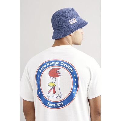 White Short Sleeved T-Shirt With Free Range Chicken Shop Print